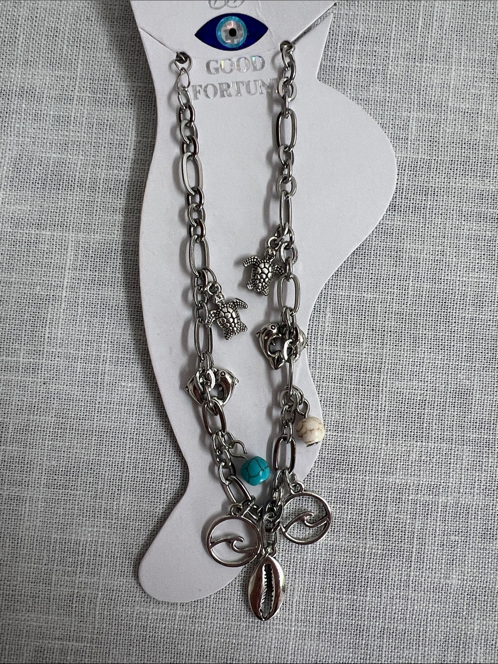 🌞 Sterling Silver Charm Bracelet w/Turquoise Accents Turtles Dolphins Whales OS